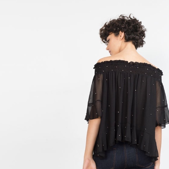 NWT Zara Off the Shoulder Flowing Jeweled Top - Picture 3 of 4